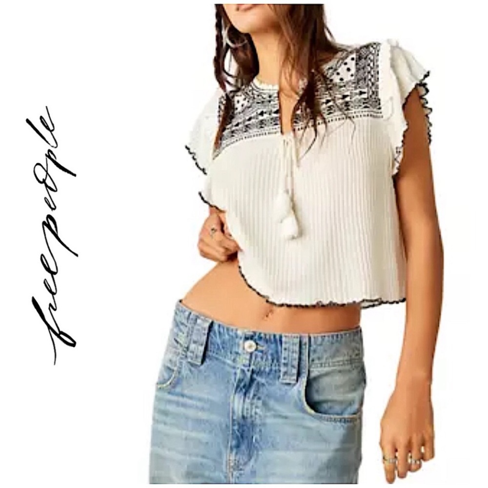 NWOT Free People Sarafina Embroidered Top Size L